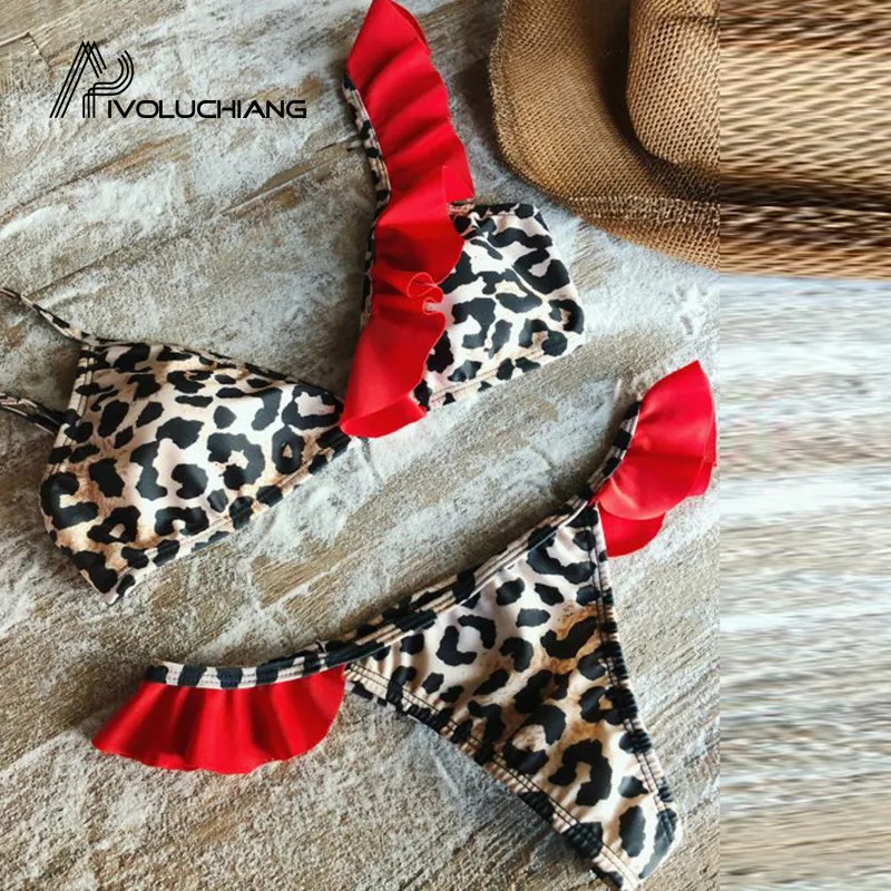 Купальные костюмы с завышенной талией красные леопардовые сексуальные стринги