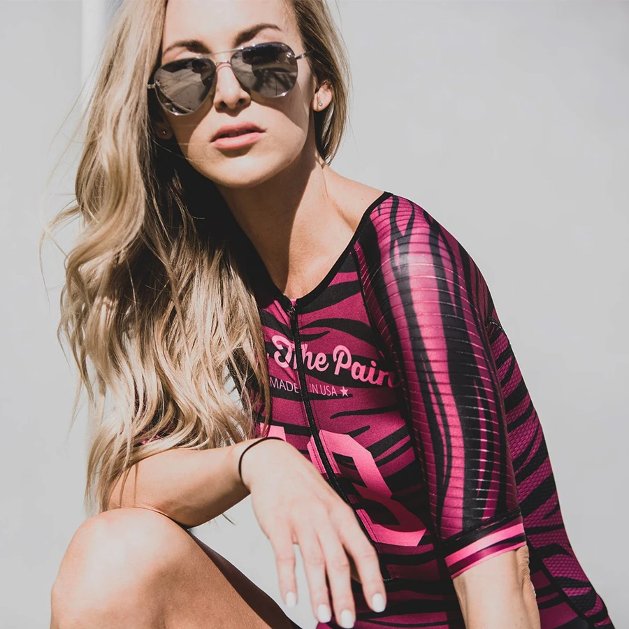 

Bike Suit Custom Go Pro Team LOVE THE PAIN Swimwear Women One Piece Short Sleeve Cycling Skinsuit Triathlon Set Ropa Ciclismo