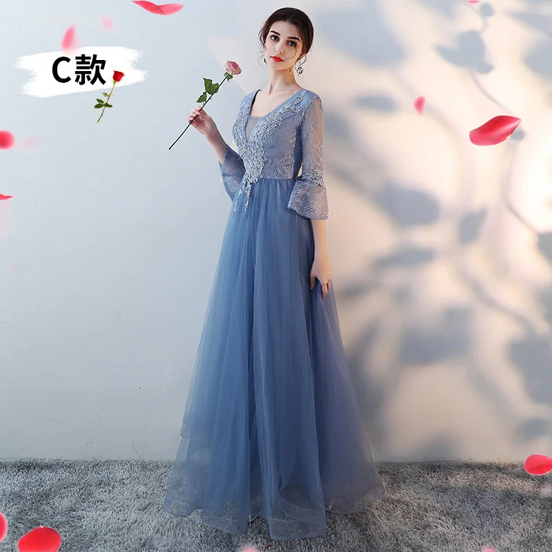 Vivian's Bridal 2019 Дешевое Элегантное синее серое ТРАПЕЦИЕВИДНОЕ простое платье