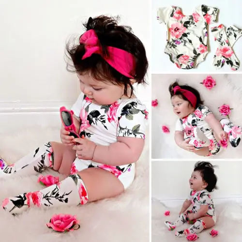 0-18M Pudcoco 2Pcs Toddler Newborn Baby Girl Floral Bodysuit + Leg Warmer Jumpsuit Clothes Outfit | Детская одежда и обувь