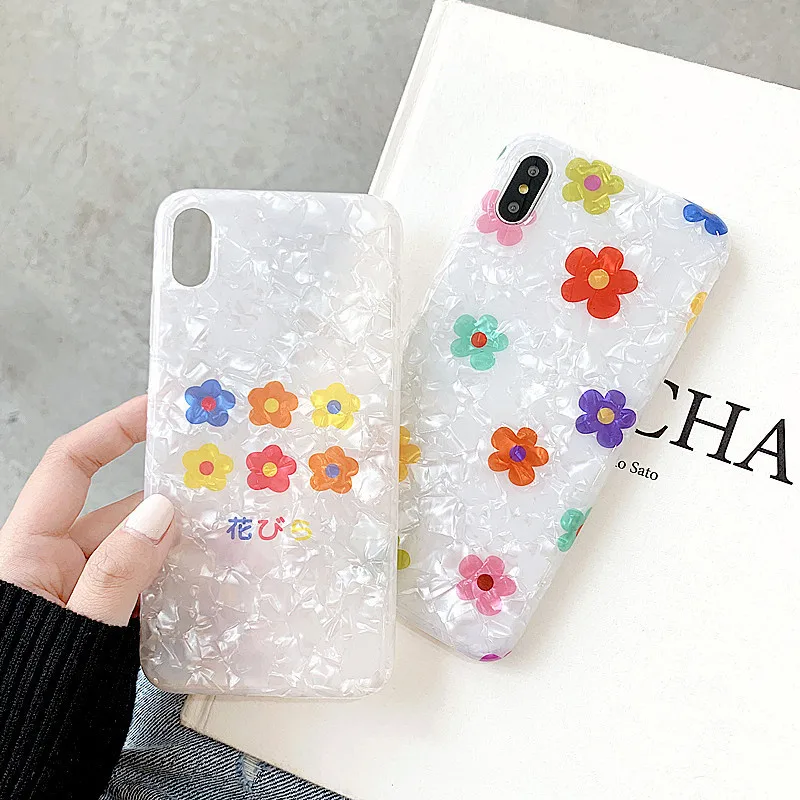 Чехол с рисунком для телефона iphone 8 Xs Max Xr 6 7 Plus X цветочным блестящий силиконовый