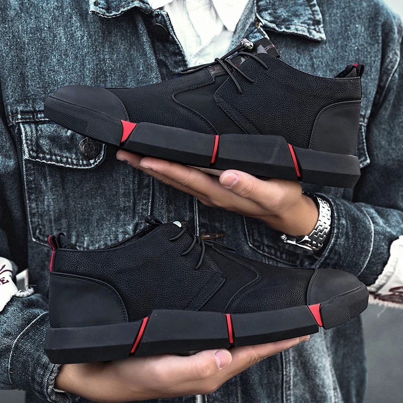 High Quality Top Shoes Men Leather All Black England Style Men's Sneakers Breathable Casual Flats Brand 2019 Fashion | Обувь