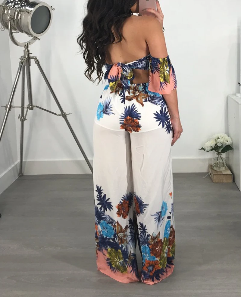 Женский комбинезон с цветочным принтом Boho Свободный Длинный длинным рукавом и