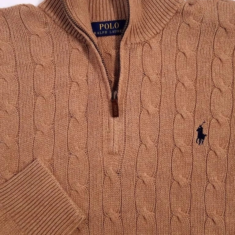 Мужской вязаный свитер поло Ральф Лорен темно бежевый SZ M NWT $145| |