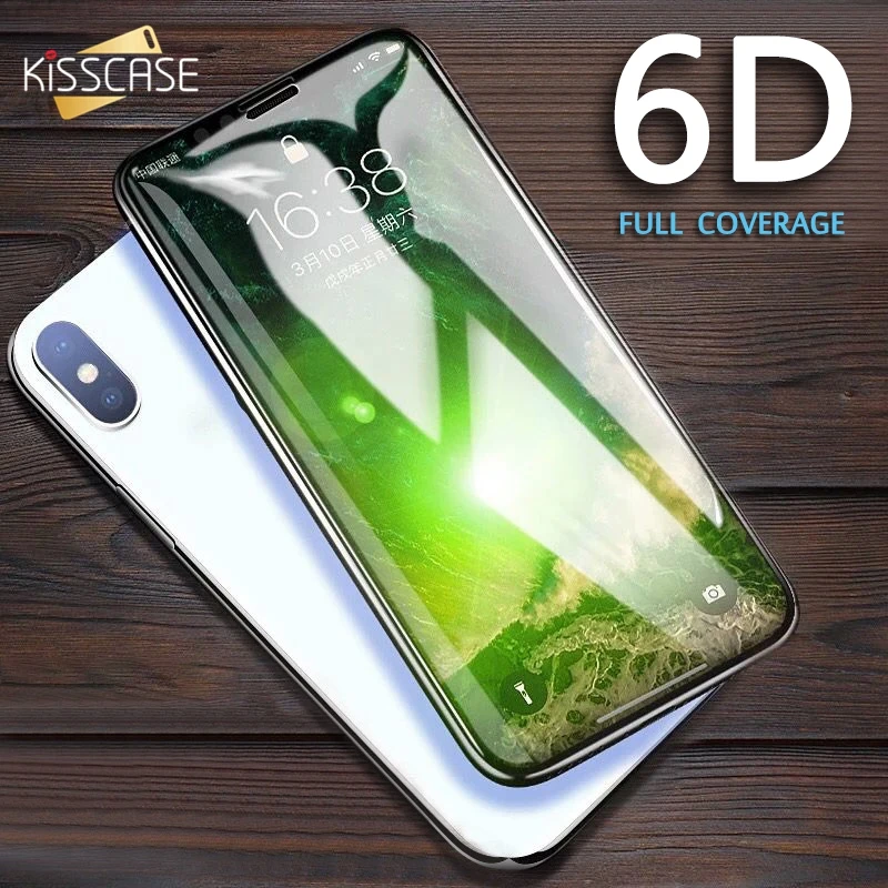 KISSCASE For iPhone 6 6s 7 8 Plus Tempered Glass 6D Carbon Fiber for X XR XS Max Full Cover Screen Protector | Мобильные телефоны и