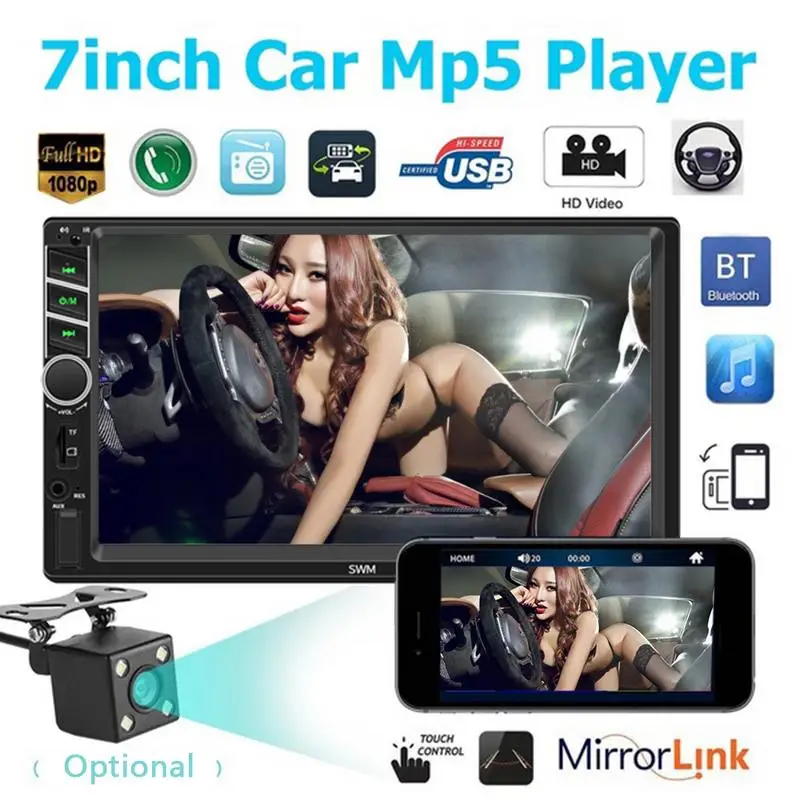 7 &quot2 DIN MP5 Автомобильный плеер Bluetooth Сенсорный экран стерео радиокамера Поддержка