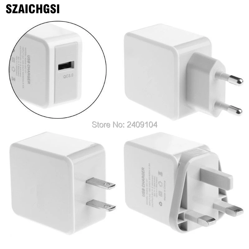 Оптовая продажа 50 шт./лот EU/US/UK Plug Зарядное устройство QC 3 0 USB для iphone 6 7 8 plus X samsung S8