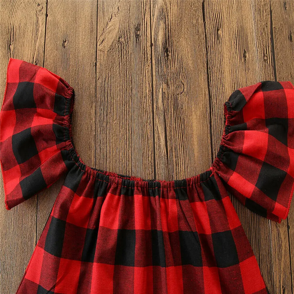 2-7Y Kid Girls Clothing Set Plaid Ruffles T Shirt + Denim Pants Costuems Fashion 2pcs/set | Детская одежда и обувь