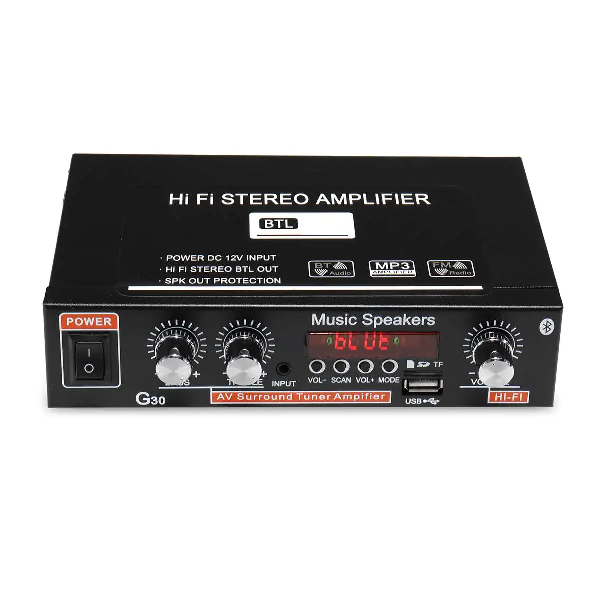 Hi Fi аудио стерео усилитель мощности с ЖК дисплеем 90 Вт 2 канала bluetooth FM радио для