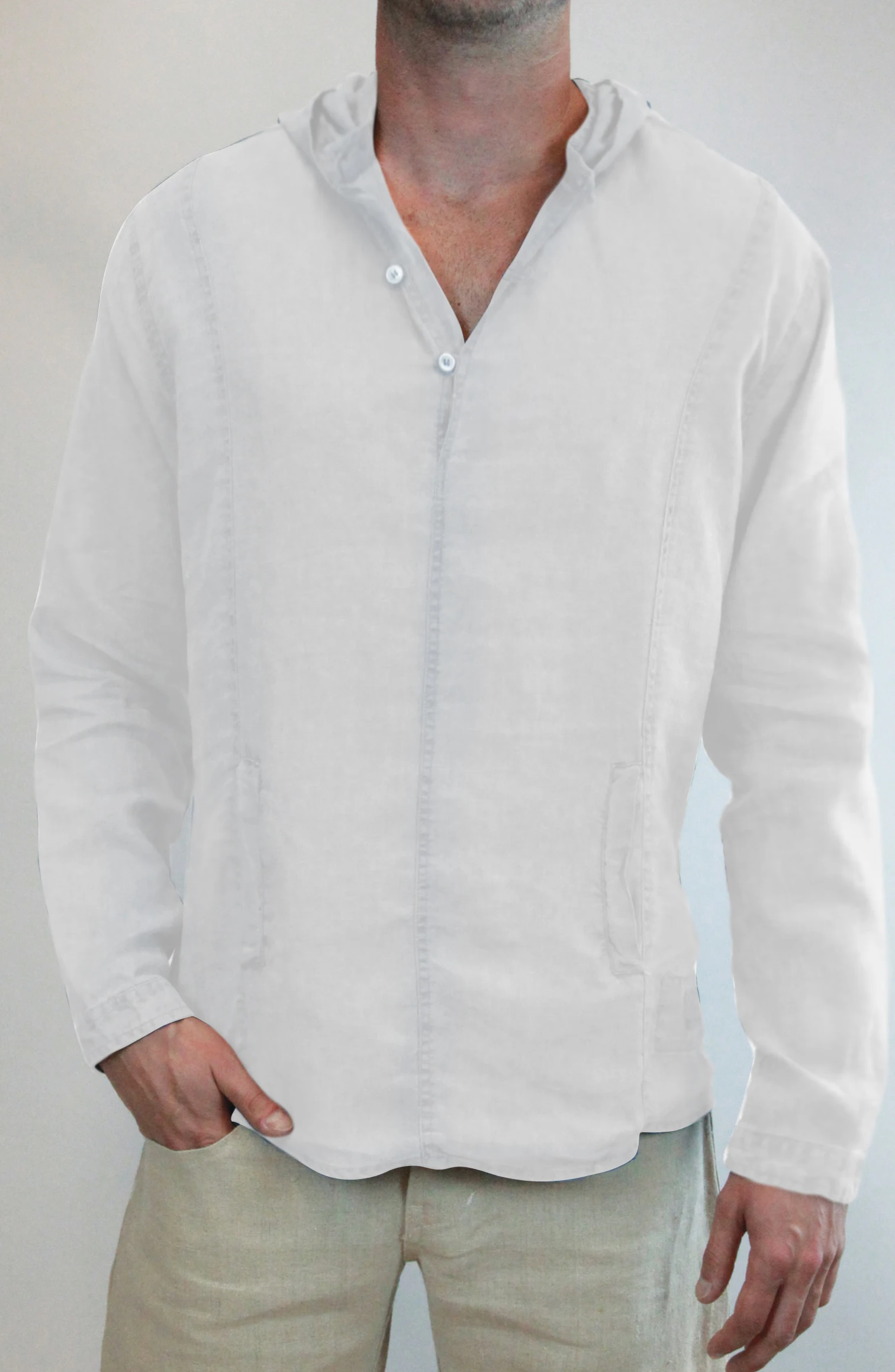 2019 fashion Spring men's casual hooded slim shirt V-neck long sleeved Solid Full Sleeve | Мужская одежда