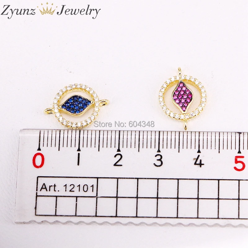 

10PCS ZYZ330-4165 Turkish Eye Micro Pave CZ Charm Bracelet Colorful Zirconia Eye in round Connector Bracelet Fashion Jewelry