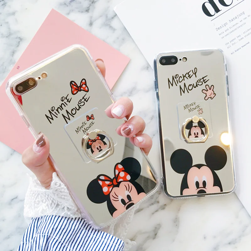 С Микки Маусом Минни Мышь чехол для iPhone 7 зеркало кольцо X XS MAX XR 6 s 8 плюс 5 5S задняя