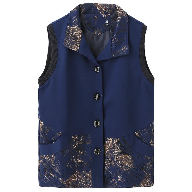 

Middle Aged Women Casual Fashion Floral Print Sleeveless Spring Autumn Vest Waistcoat Plus Size 5XL Vests Outerwear