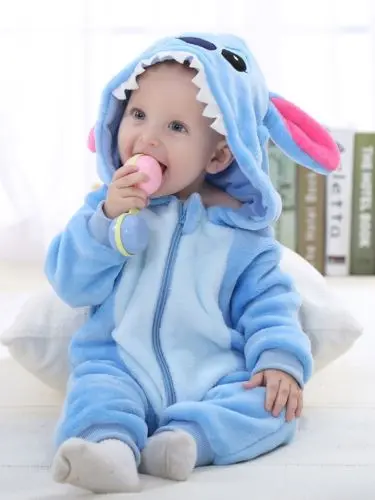 

Emmababy Lovely Kids Blue Interstellar Plus Velvet Romper Baby Boys Stitch Flannel Zipper Hooded Romper Jumpsuit Outfits