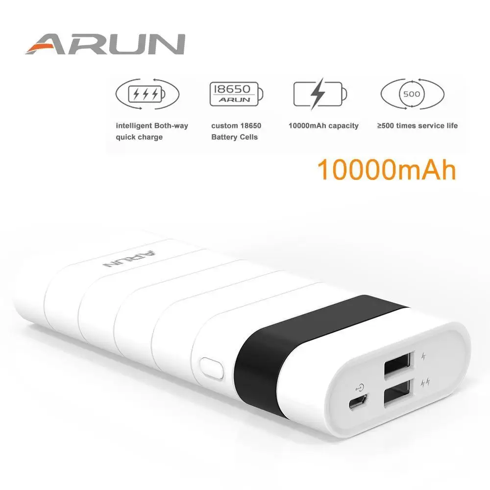 ARUN 10000 мАч Внешний аккумулятор повербанк 2 USB power Bank портативный мобильный телефон