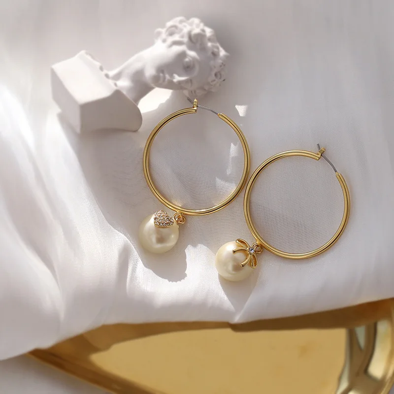 Модные медные асимметричные серьги с искусственным жемчугом и кристаллами в форме сердца для женщин