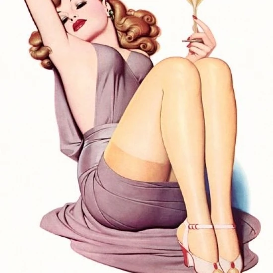 Pinup Redhead Drinking Champagne Poster Print (18 x 24) |