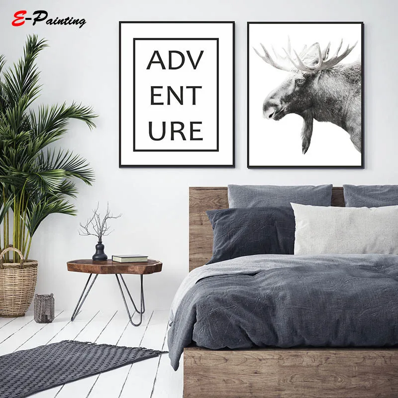 Modern Wall Art Moose Woodland Animals Prints Adventure Letter Poster Canvas Painting Nordic Style Living Room Home Decor | Дом и сад