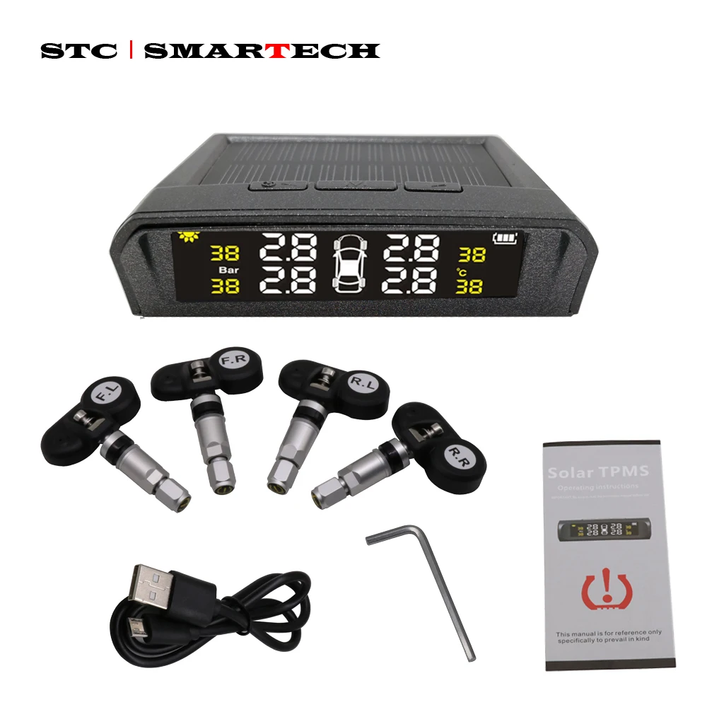 SMARTECH TPMS Солнечный автомобильный датчик давления в шинах с ЖК дисплеем система