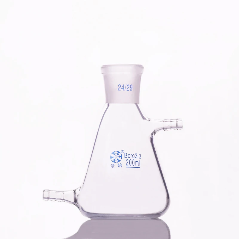 Filtering flask with side tubulature 200ml 24/29,Triangle flask with upper and bottom side tube,Filter Erlenmeyer bottle