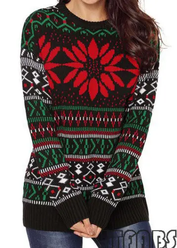 Ladies Xmas Long Sleeve O-Neck Casual Knitted Pullover Top Unisex Women Men Christmas Sweater | Женская одежда