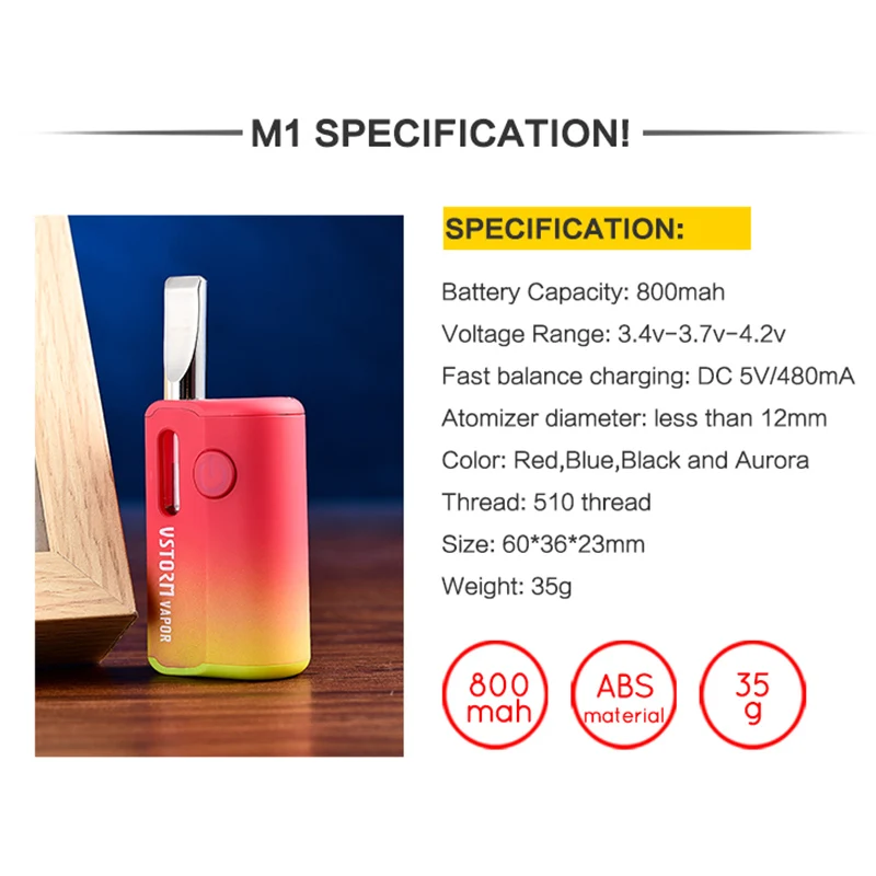 Мод для электронной сигареты Vapor Storm M1 Cbd 800 мАч 0 5 мл с регулируемым напряжением