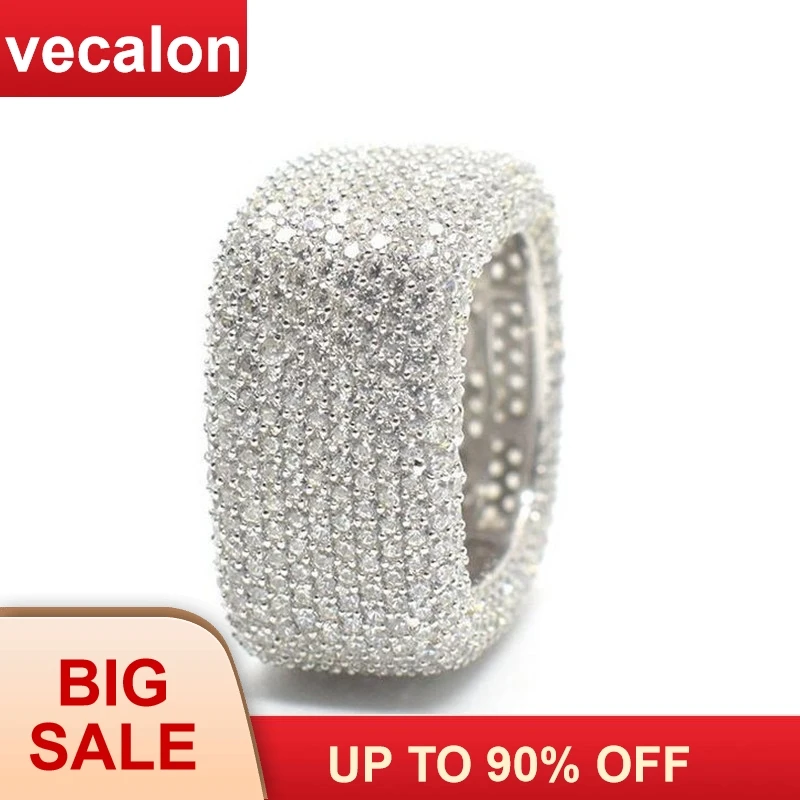 

Vecalon Luxury Promise Ring 925 sterling silver Micro Pave 450pcs Zircon Cz Engagement Wedding band rings for women Men Jewelry