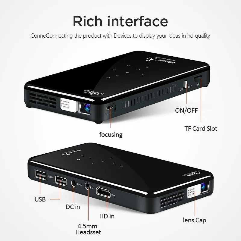 Tora Dola Ubeamer X2 мини проектор Android wifi батарея поддержка 1080 p портативный 3D домашний