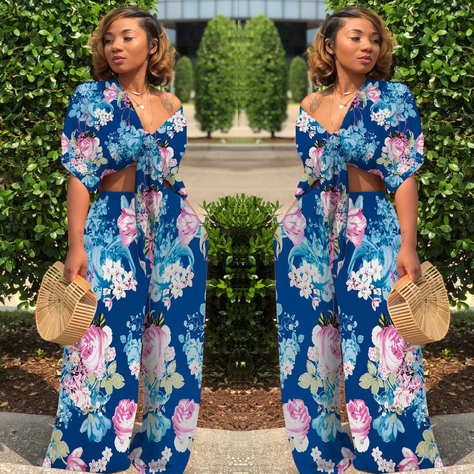 Широкие брюки для женщин комплект из топа и штанов с эластичной талией костюм