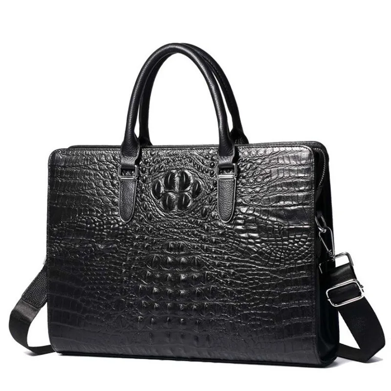 

Роскошные мужские сумки с крокодиловым узором, мужские деловые портфели из натуральной воловьей кожи, сумка для ноутбука 14 дюймов, сумка-ме...