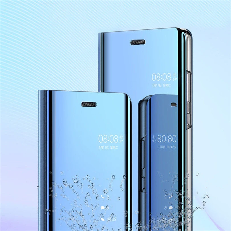 Transparent View Kickstand Mirror Shockproof Phone Case For Huawei Y5 Y6 Y7 Prime 2018 Y9 2019 Waterproof Shelf Cover Anyy | Мобильные