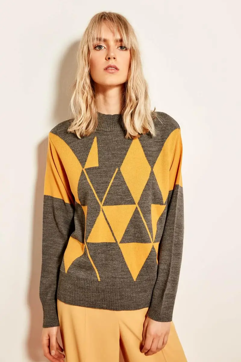 Trendyol серый Argyle вязаный свитер TCLAW19TI0132| |