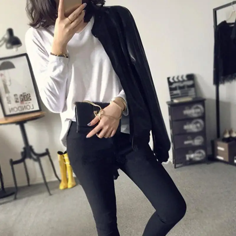 Кожаная повседневная куртка пальто для женщин с круглым вырезом однотонный