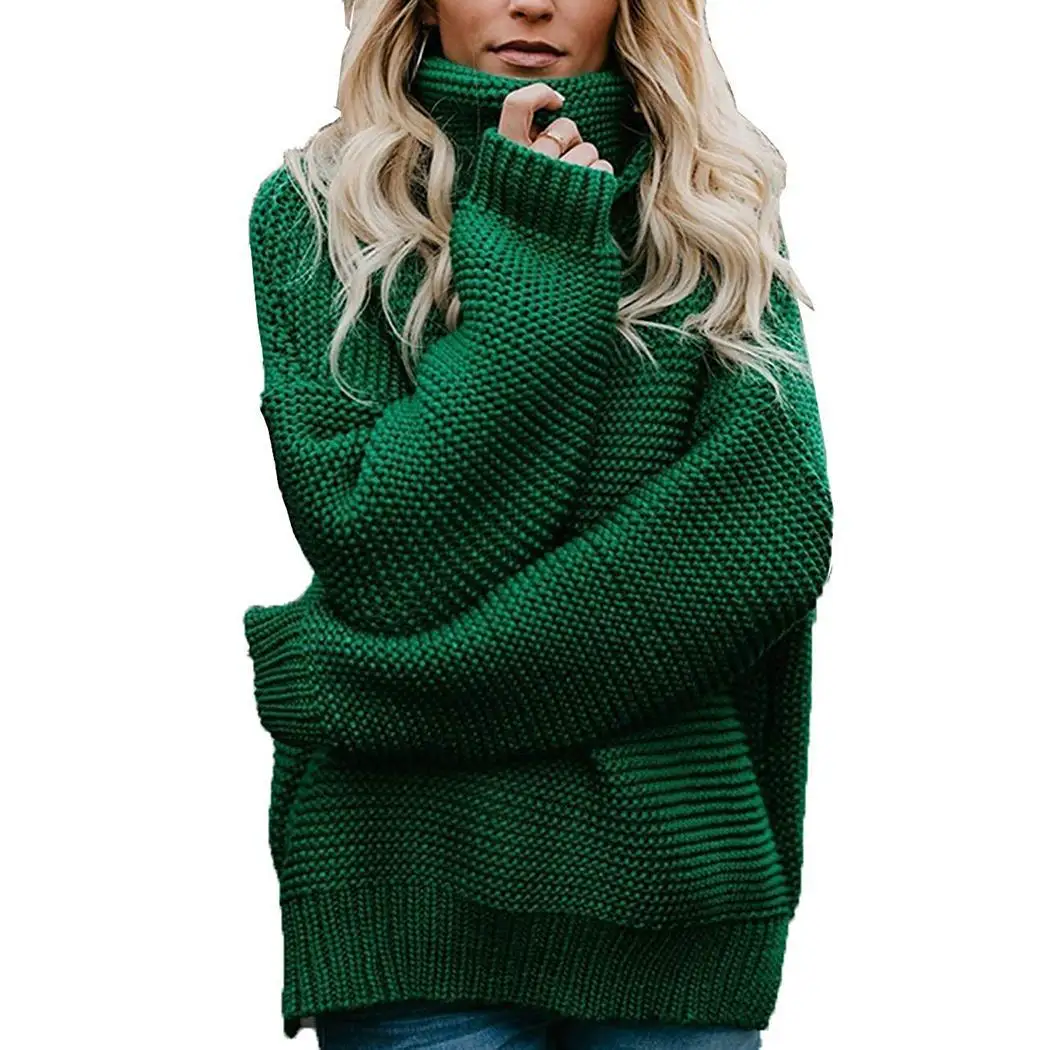New Fashion Women Knitted Turtle Neck Long None Casual Sleeve Solid Pullover Loose Hip Length Sexy Sweater | Женская одежда