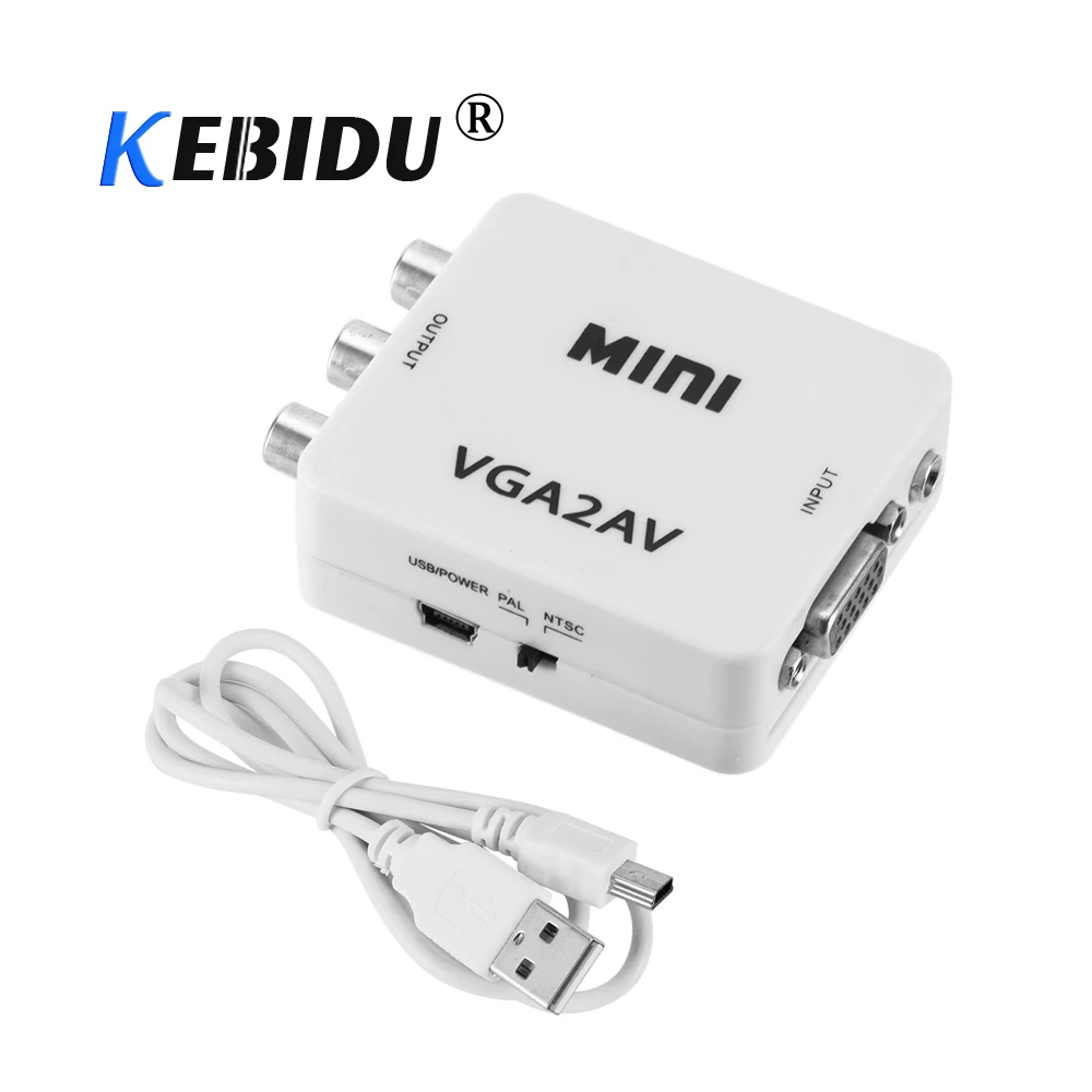 KEBIDU Горячая VGA вход в AV RCA выход конвертер + 3 5 мм аудио VGA2AV/CVBS адаптер для ПК к