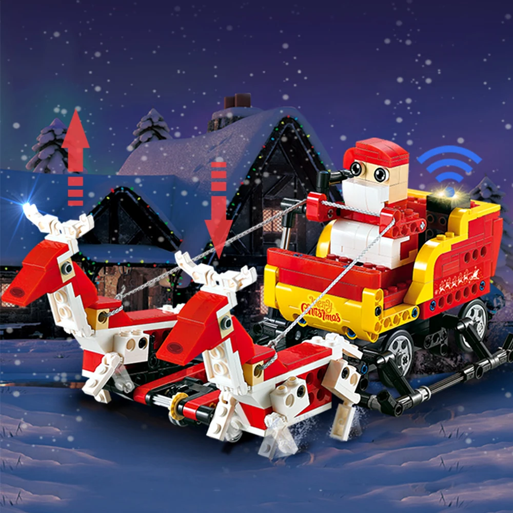 439pcs Santa Claus Christmas Sled Technic Building Blocks Toy Kit DIY bricks Children Birthday holiday Gifts | Игрушки и хобби