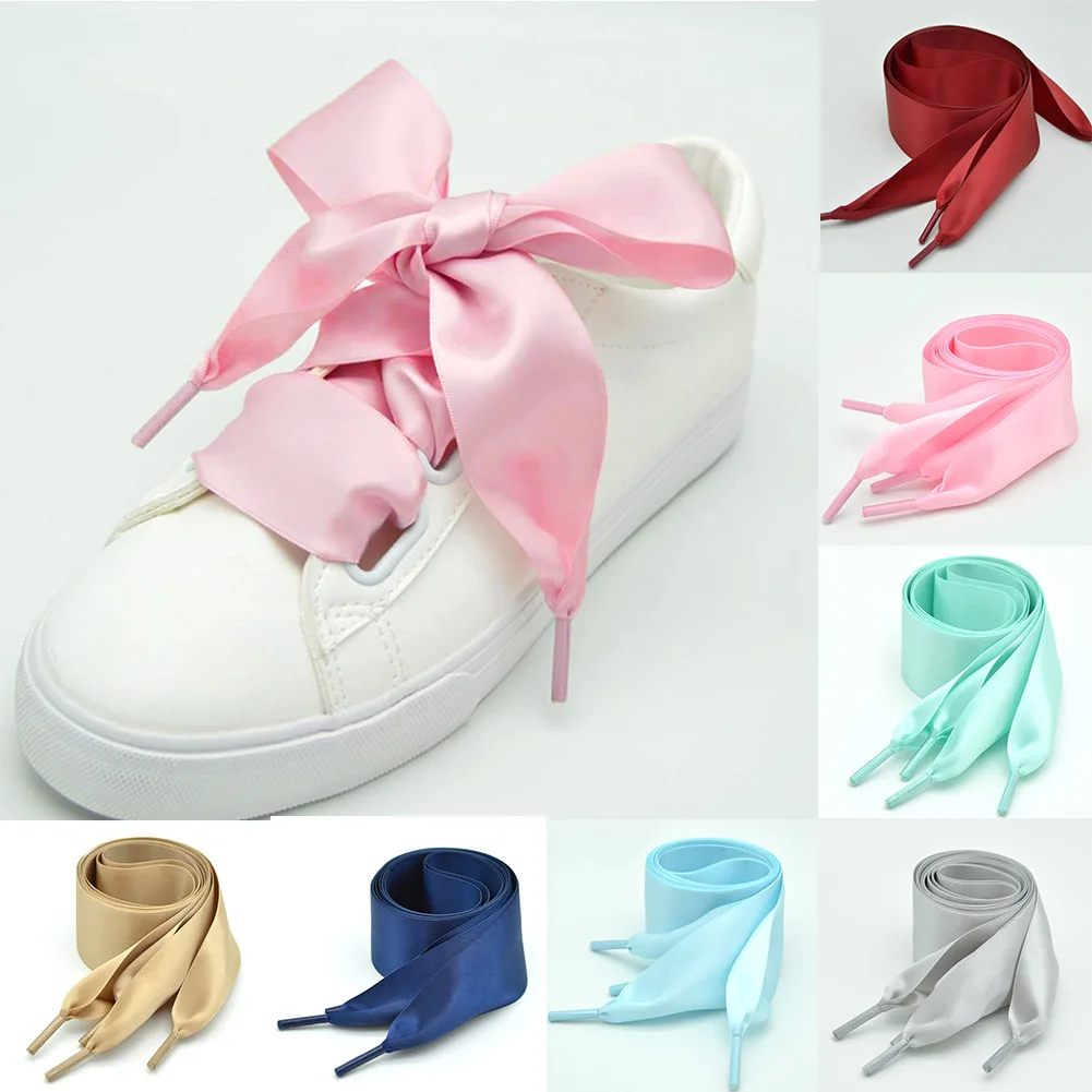 

1Pair 4CM Width Silk Flat Shoe Laces Satin Silk Ribbon Shoelaces 9Colors Women Sneakers Shoe Strings Shoelace 110cm Length