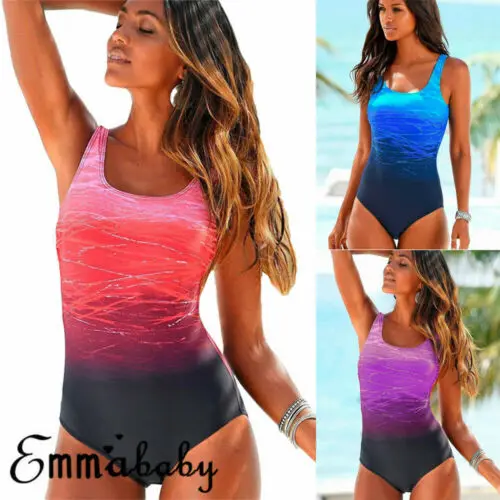 Hirigin 2019 New Women Swimwear One Piece Swimsuit Swimming Costume Padded Monokini Push Up Bra Bikini Gradient Color | Спорт и