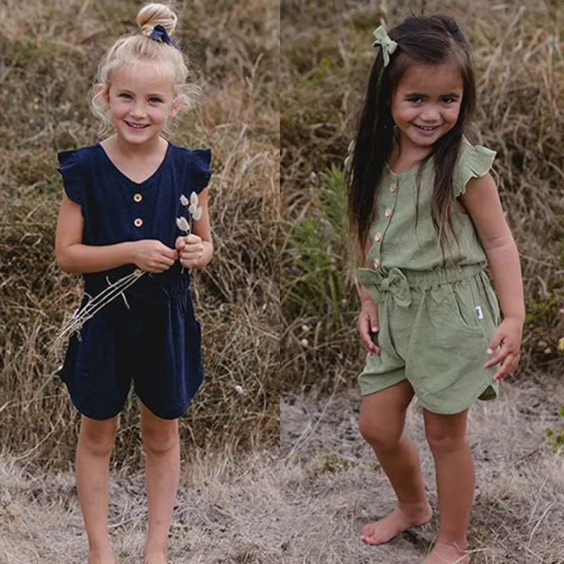 

Kids Baby Girls Clothes Summer Romper Solid Single Breasted Bow Jumpsuit Outfits Toddler Clothes Sunsuit One Pieces