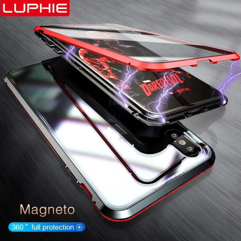 LUPHIE Magnetic Case For iPhone X XS XR 8 7 Plus Metal Coque Front Back Clear Tempered Glass Cover Max Magnet |