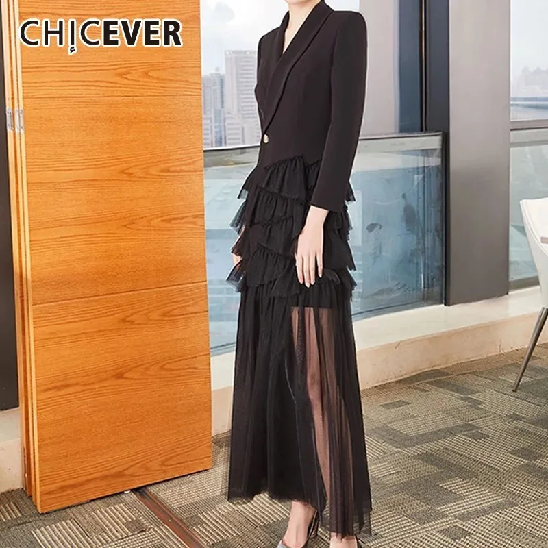 Летнее официальное платье CHICEVER плиссированное Сетчатое женское с V-образным