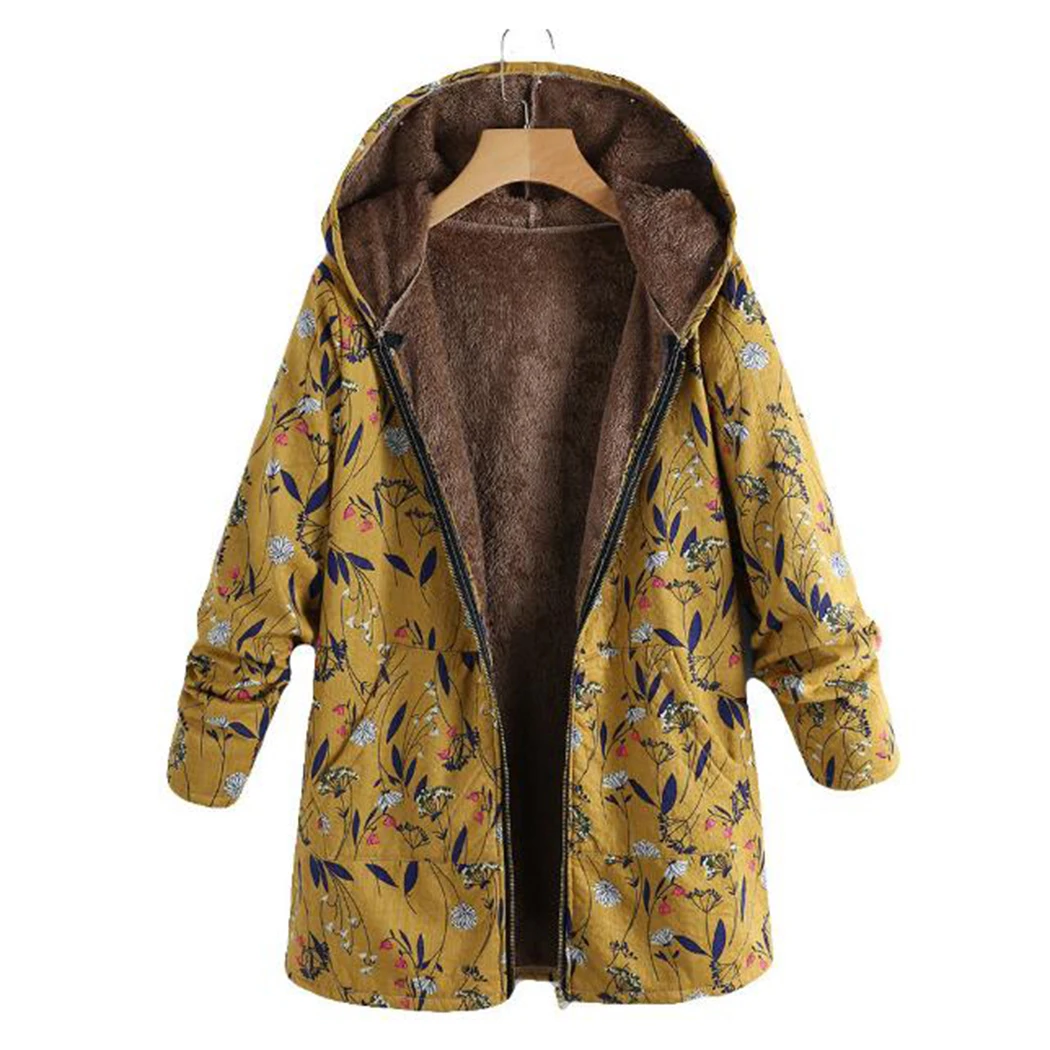 Oversize куртка для женщин s Зимняя модная теплая верхняя одежда цветочный принт с