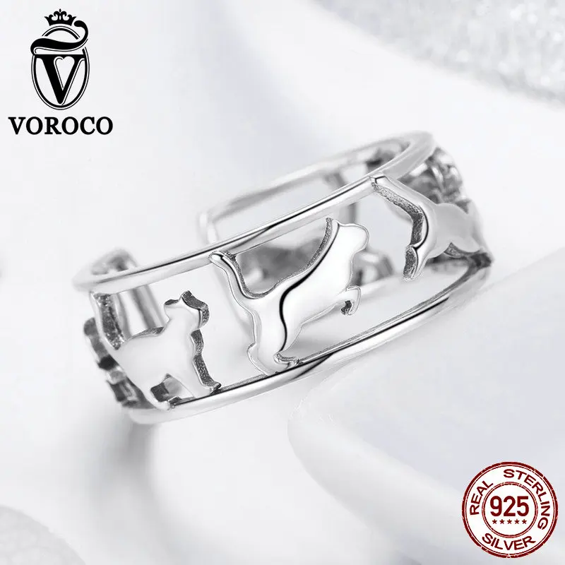 Женское кольцо с кошечкой VOROCO регулируемое и из 925 пробы серебра милые