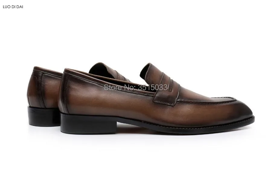 2019 New Men party loafers men wedding shoes gradient color casual business leather flats handmade vintage dress | Обувь