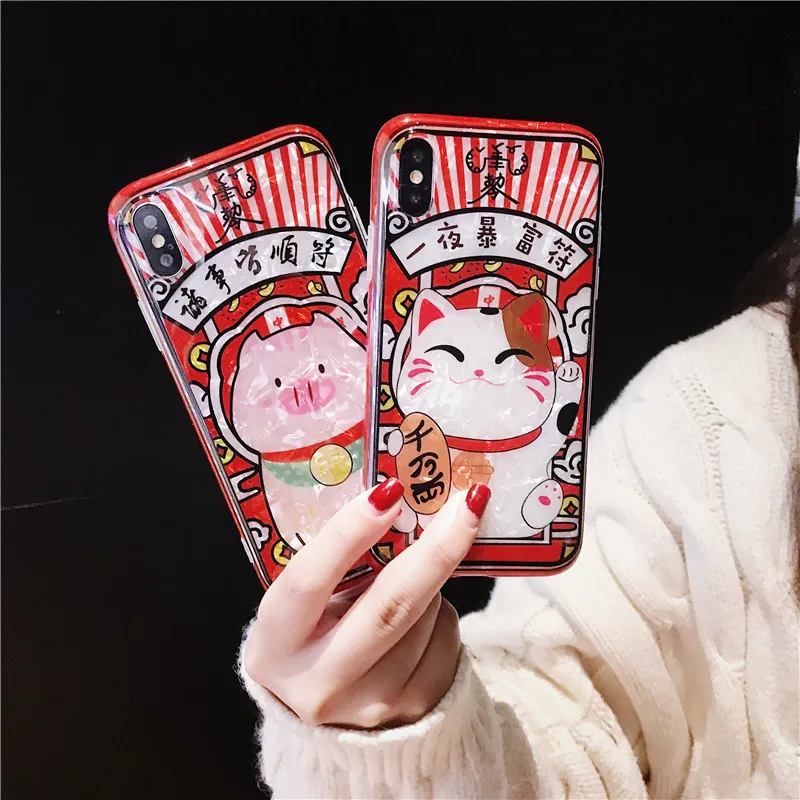Чехол One Night богата Lucky Cat Shell с узором мягкий для IPhone X 6 XS 6S 7 8 XR MAX Phone Plus |