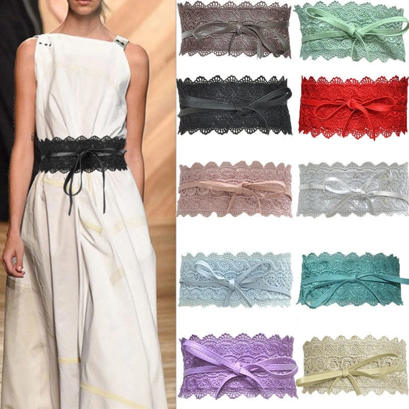 

Fashion Womens Lady Stretch Buckle Waist Belt Wide Lace Elastic Corset Waistband