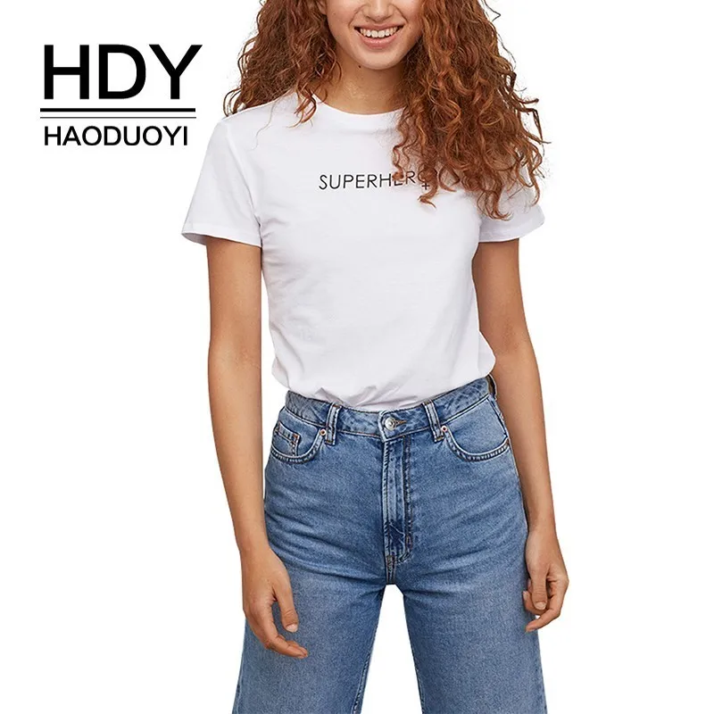 HDY Haoduoyi женская футболка с принтом круглым воротником однотонные белые футболки