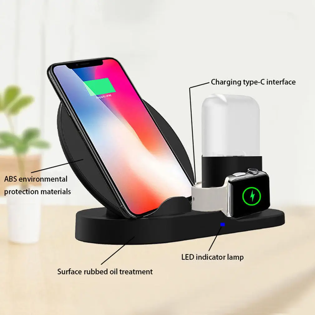 3 в 1 Беспроводная подставка для зарядного устройства iPhone X Apple Watch Airpods зарядная