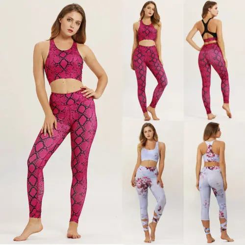 Women Yoga Suit Fitness Leggings Running Gym Stretch Sports High Waist Pants yoga set | Спорт и развлечения
