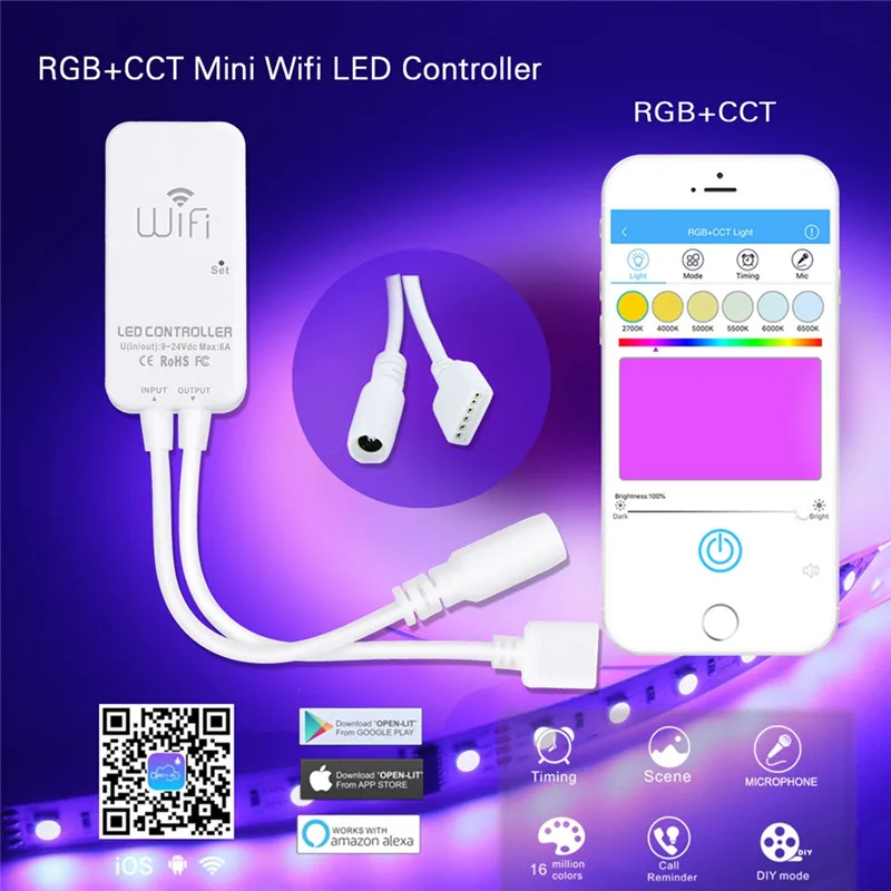 CLAITE LED контроллер 6Pin 6A RGB + CCT WiFi синхронизация лента с диммером света работа Alexa